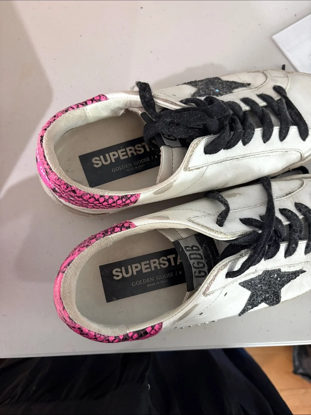 Golden Goose White Sneakers with Pink and black